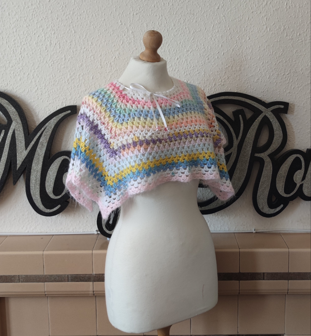 Petite pastel crochet poncho