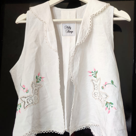 Fuchsia embroidered linen vest